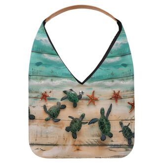 Generic Vintage Wooden Beach Sea Turtle Shell Reusable Lightweight Grocery Bags - Foldable Into Compact Pouch, Washable & Sturdy, Multipurpose for Shopping an