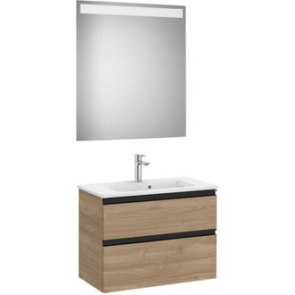Roca Roca - Pack mueble de 2 cajones 700 mm + lavabo + espejo led the gap Color: Nogal
