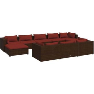 vidaXL Set Muebles De Jard&iacute;n 10 Pzas Y Cojines Rat&aacute;n Sint&eacute;tico Marr&oacute;n Vidaxl