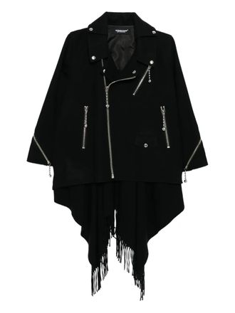 Undercover fringe-embellished zip-up jacket - women - Wool/Nylon/Cupro - 2 - Black
