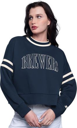 Starter Womens Starter Navy Milwaukee Brewers Power Play Cropped Pullover Sweatshirt at Nordstrom, Size Xx-Large