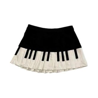 Generic Women Piano Skirt Mini Skirt, High Waisted Y2k Harajuku Dark Coquette Aesthetic Grunge Black White Spliced Short Skirt (Black,S)