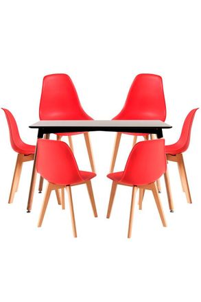 Regalos Miguel Regalos Miguel - Conjuntos De Mesa Y Sillas - Conjunto Mesa Tower Rectangular 120 X 80 Cm Negra Y Pack 6 Sillas Kelen - Rojo