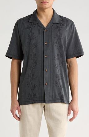 Tommy Bahama Palm Fresco Beach IslandZone Button-Up Camp Shirt in Coal at Nordstrom, Size X-Large