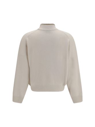Brunello Cucinelli Womens High Neck Sweater English White+brown Kashmir-Capra Hircus Kashmir/capra
