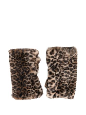 ALPO leopard print gloves - women - Polyester - One Size - Brown