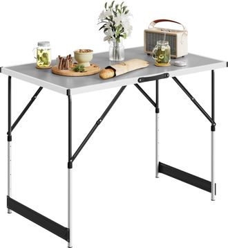 Woltu Woltu Tavolo Pieghevole Portatile Da Campeggio Giardino In Alluminio Legno 100cm Grigio