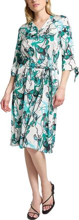 Ming Wang Printed Charmeuse Tie-Sleeve A-Line Dress