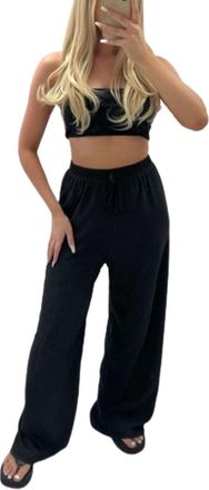 Generic Ladies Wide Leg Plazzo Trousers, Womens Straight Plain Elasticated High Waist Drawstring Baggy Lightweight Stretchy Loose Pants Pajamas Bottoms Lounge