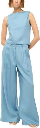 Staud Boa Linen Top In Slate Blue