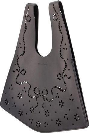 Simone Rocha Womens Mini Lasercut Shopper Bag - Simone Rocha Leather Black Calfskin Totes-Shopping-Bags