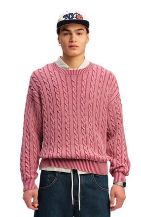 Cotton On Mens Washed Box Fit Crew Knit in Washed Berry Cable at Nordstrom, Size X-Small