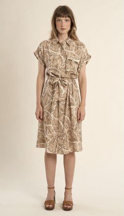 Molly Bracken Bedrukte jurk met overhemdkraag en riem