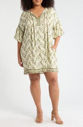 Max Studio Puff Sleeve Dress in Cream/Green Floral at Nordstrom Rack, Size 3X