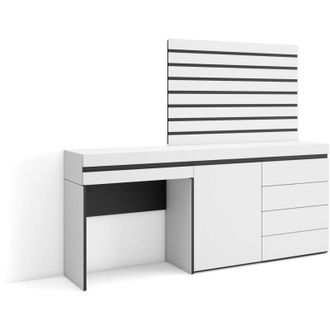 Skraut Home Skraut Home - Tocador, Dormitorio Habitaci&oacute;n, 177x145x35 Cm, Con Caj&oacute;n, C&oacute;moda, Cajonera, Listones Decorativos, Estilo Moderno, Gris Cemento