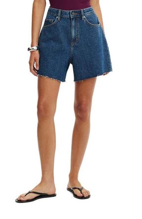 Cotton On High Waist 90s Denim Shorts in Gemini Blue Raw at Nordstrom, Size 12