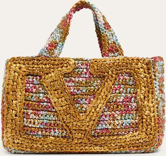 Valentino Garavani Small VLogo Viscose Raffia Tote Bag