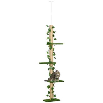 OEM &Aacute;rbol Para Gatos Del Suelo Al Techo 37x21x202-242 Cm Con Altura Ajustable 4 Plataformas De C&eacute;sped Artificial Verde