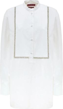 Gucci Katoenen popeline blouse met kristaldecoraties - Dames - Shirt Kleedjes - Wit - L - Katoen - Kleedjes