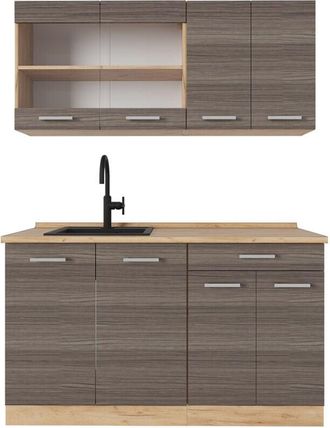 Vicco Cocina para solteros R-Line, Gris noble/roble dorado, 140 cm sin encimera, Vicco