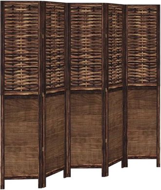 vidaXL Room Divider 5 Panels Dark Brown Solid Wood Paulownia Vidaxl
