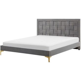 Beliani Beliani - Cama Con Somier De Terciopelo Gris 140 X 200 Cm Cabecero Patas Limoux