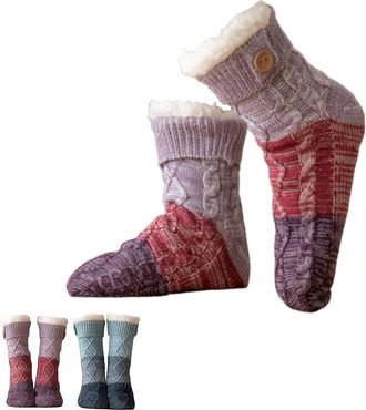 Generic Knitted Ultra-Thick Slipper Home Sock, Ultra-Thick Cashmere Slipper Home Socks,Soft and Comfortable, Suitable for Women (Purple,One Size)