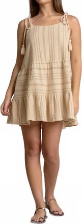 Elan Stripe Tie Mini Dress In Taupe
