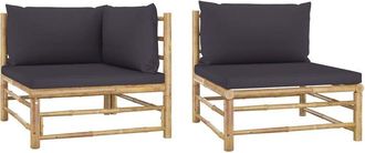 vidaXL Set De Muebles De Jard&iacute;n 2 Piezas Bamb&uacute; Y Cojines Gris Oscuro Vidaxl