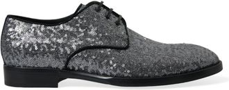 Dolce & Gabbana Mens Sequin Oxford Dress Shoes - Grey Leather - Size EU 39