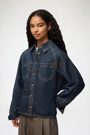 Ganni Blue Shirt in Textured Slub Denim