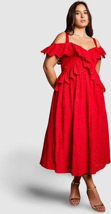 Coast Plus Broderie Midi Dress in Red at Nordstrom, Size 16