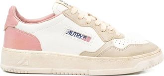 Autry White Leather Trainers with Pink Details