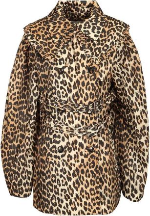 Ganni Jassen, Dames, Veelkleurig, XS, Nylon, Duchesse Nylon Korte Trenchcoat