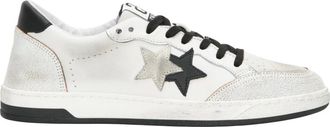 2Star 2Star, Schoenen, Heren, Veelkleurig, 44 EU, Leer, Witte Leren Sneakers met Zwarte Details