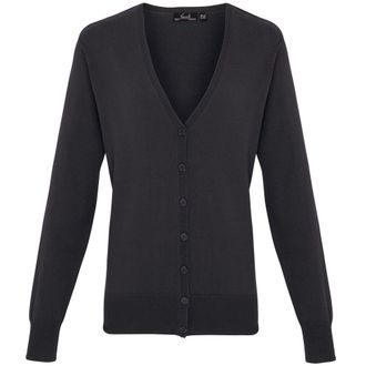 Premier Dames/dames knoop door V-hals gebreid vest met lange mouwen (Houtskool)