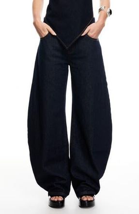 Lioness Horseshoe Low Rise Barrel Leg Jeans in Dark Denim at Nordstrom Rack, Size Small