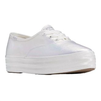 Keds Womens Point Pearlized Lace Up Sneaker In White