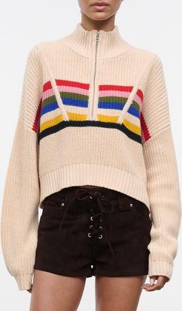 Staud Hampton Stripe Half Zip Crop Sweater in Artist Stripe at Nordstrom, Size X-Large