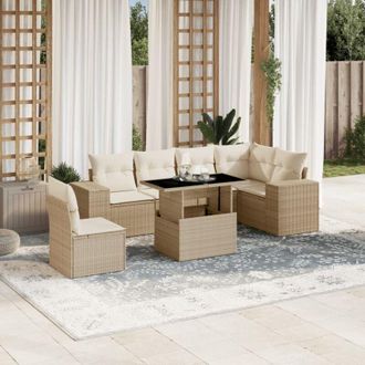 vidaXL Vidaxl - Set Sof&aacute;s De Jard&iacute;n 7 Piezas Y Cojines Rat&aacute;n Sint&eacute;tico Beige