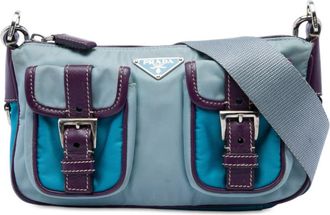 Prada Pre-owned Prada Saffiano Trimmed Tessuto Front Pocket Zip Top Shoulder Bag Ladies M0U1WIYV4GLLOWEB