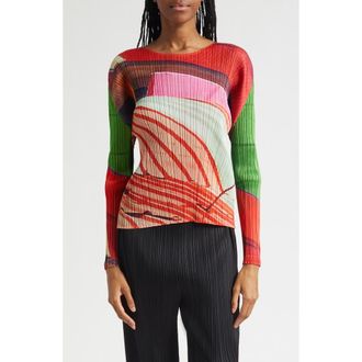 Pleats Please Issey Miyake City Collage Pleated Top in Red X Green at Nordstrom, Size 3