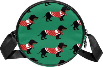 Generic Circle Crossbody Bag for Women, Dogs Small Sling Bag Daypack with Zipper Adjustable Shoulder Straps Casual Ladies Girls Round Purse