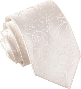 DQT Swirl Floral Patterned Wedding Classic Neck Tie for Men - Ivory