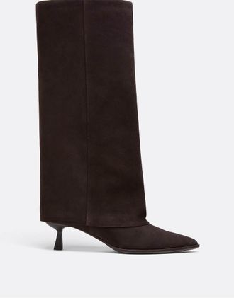 Stradivarius stivali in pelle con tacchetto a spillo marrone