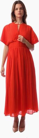 HUGO BOSS Womens Drizzie Keyhole Neck Short Sleeve Midi Wrap Dress - Orange - Size: 12