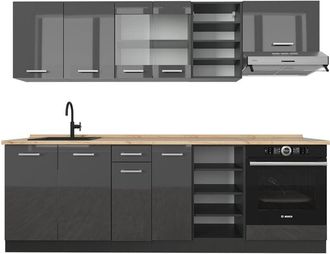 Vicco Mueble de cocina R-Line, Antracita brillo intenso/antracita, 240 cm sin encimera