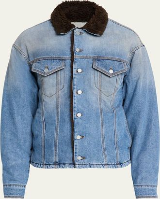 ERL Mens Denim Shearling Collar Trucker Jacket