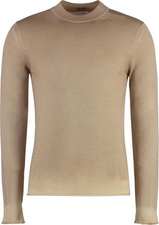 Malo Kasjmier Crew-Neck Sweater- Geribbelde Kraag - Heren - Cashmere truien - Beige - L - Kasjmier - Truien & Vesten