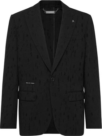 Philipp Plein Destroyed Blazer LS - Heren - Blazers - Zwart - 2XL - Katoen - Jassen
